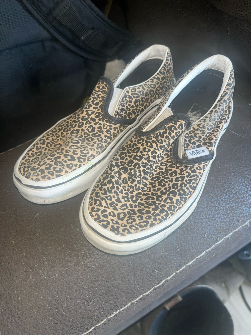 Vans Kids Slip-On Sneakers in Leopard Tan and Black
